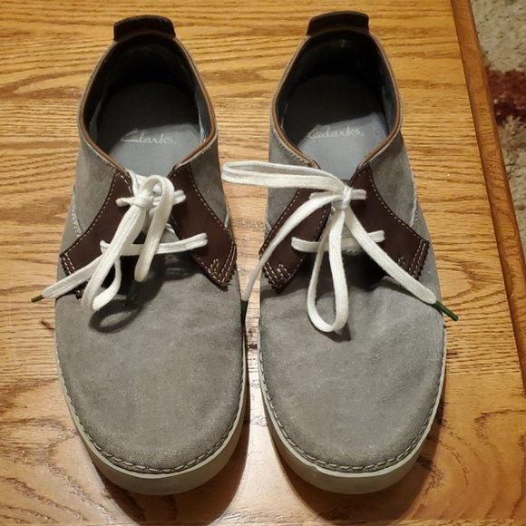 Clarks Men's Size 11 Neelix Vibe Oxford Gray & Brown Canvas Leather Casual Shoes - Picture 1 of 7